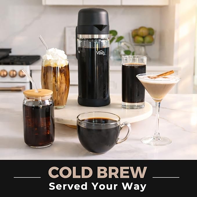 VINCI Express Cold Brew, Electric Cold Brew Coffee Maker in 10 minutes, 3 Brew Strength Settings & Cleaning Cycle, Easy to Use & Clean, Glass Carafe (2.0 Liters / 68 Fl.oz) Capacity