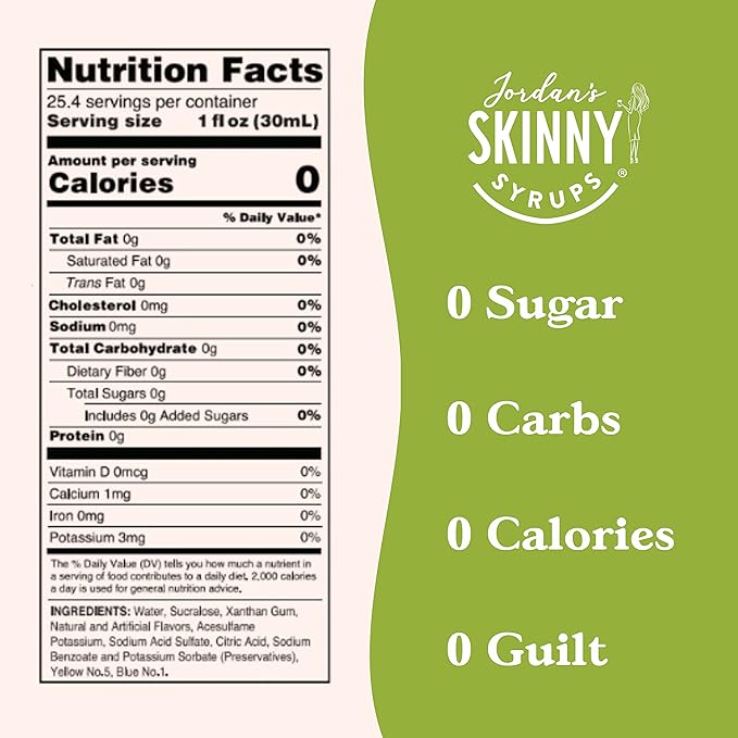 Jordan's Skinny Mixes Syrups Sugar Free Coffee Syrup, Pistachio Flavor Drink Mix, Zero Calorie Flavoring for Chai Latte, Protein Shake, Food & More, Gluten Free, Keto Friendly, 25.4 Fl Oz (Pack of 6)