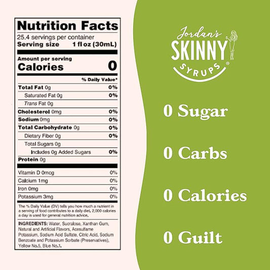 Jordan's Skinny Mixes Syrups Sugar Free Coffee Syrup, Pistachio Flavor Drink Mix, Zero Calorie Flavoring for Chai Latte, Protein Shake, Food & More, Gluten Free, Keto Friendly, 25.4 Fl Oz (Pack of 6)