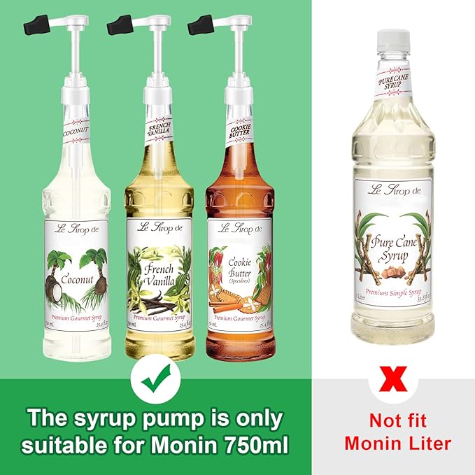 Coffee Syrup Pump for 750 ml Bottle – 4 Pack Syrup Dispenser Pumps Compatible with Monin Glass Bottles – No Clog, Precise Dispensing, Includes 4 Tip Covers – for Coffee Bar, Kitchen, White