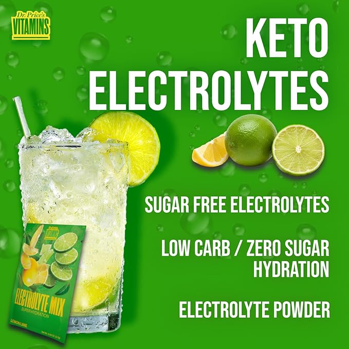 Dr. Price’s Electrolytes Powder Packets – Lemon Lime, 60 Packets | Sugar Free Electrolytes | Hydration Drink Mix, 72+ Trace Minerals, Keto Electrolytes, Vegan, Doctor-Formulated, Made in USA