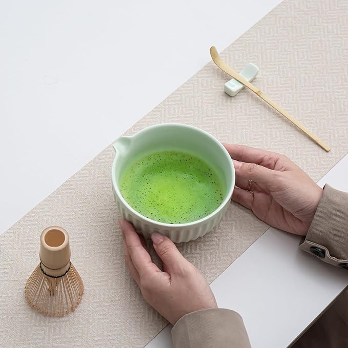 Matcha Whisk Set, Matcha Set Includes Ceramic Matcha Bowl, Matcha Whisk and Holder, Bamboo Scoop, Sifter, Scoop Rest and Tea Towel - 7 Pcs Matcha Making Kit for Matcha Lover and Tea Ceremony