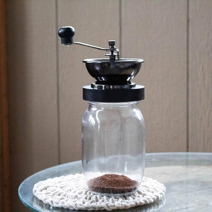 Lehman's Manual Coffee Grinder with Mason Jar Grounds Storage, Comfortable Grip Quiet Smooth Non-Electric Hand Crank, Standard Grind