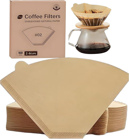 Coffee Filters,200 counts boxed Unbleached Cone Filters V60 Coffee Filters Disposable coffee Paper Filters 2-12 Cup, 02 Cone For Pour Over and Drip Coffee Maker (U2-200PCS in 2 BOX)