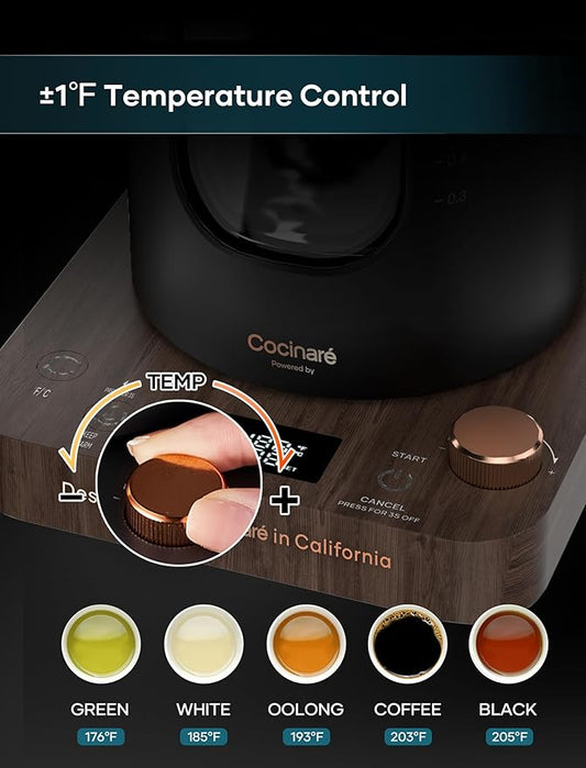 Electric Tea Kettle, Electric Kettle with Tea Infuser, ±1℉ Knob Temperature Control, BPA-Free Glass, 1200W Fast Heating, Easy to Clean, 1 Liter (Wood)