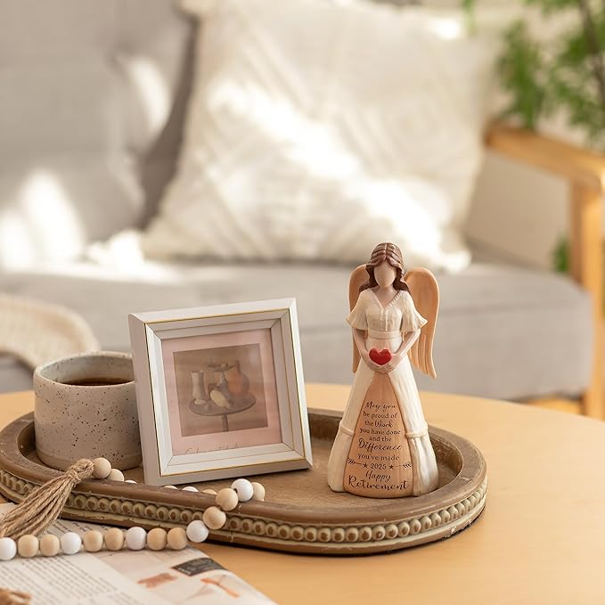 Hanobe Decorative Serving Tray Wood: Brown Bead Oval for Coffee Table Rustic Wooden Trays Decor Farmhouse Kitchen Counter Vintage Centerpiece Living Room Home Organizer, 15.15''x9.25''x1.18''