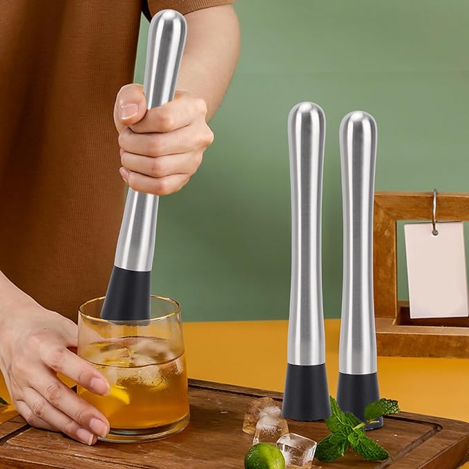 4 Pack Muddlers for Cocktail 304 Stainless Steel Fruit Crusher 9.8" Long Ice Crusher for Bar Party and Home