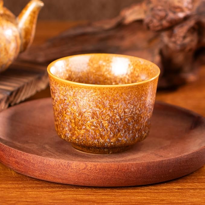 KAMMAK Ceramic Tea & Coffee Cups Set of 2 - Vintage Crystalline Glaze Espresso Mugs, 3.25oz Hand Painted for Afternoon Tea or Coffee, Birthday Gift for Women Men, Crystal Meditation Cup