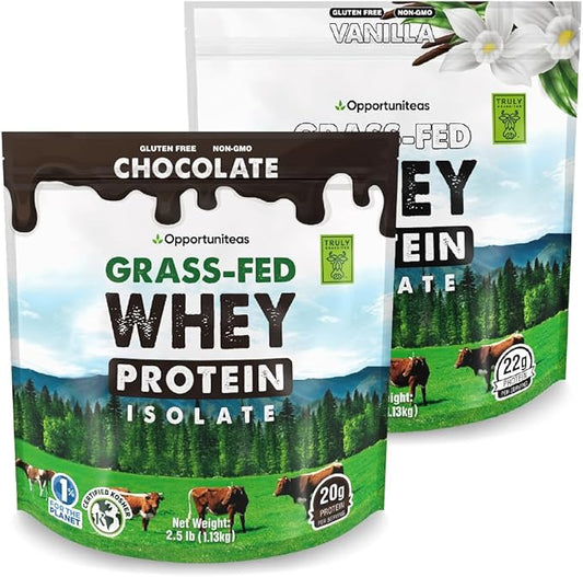 Opportuniteas Grass Fed Vanilla Choco Whey Protein Isolate Powder - 20g Protein Powder Without Artificial Sweeteners, Hormone-Free Cows, Non GMO - 5lb