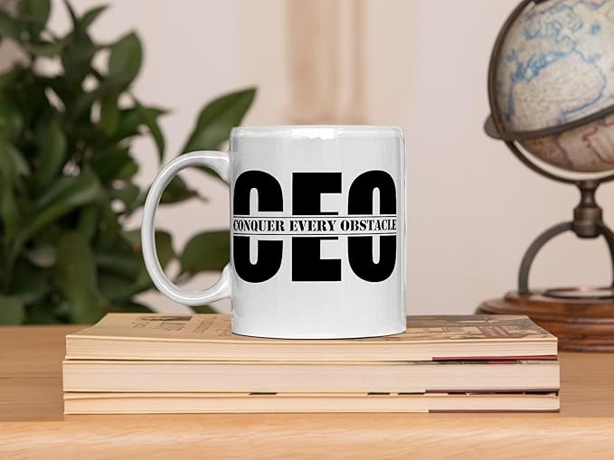 THE CEO Stylish Coffee Mug for Coffee Lovers - Premium Boss Mug with Gloss Finish - Premium Ceramic, Microwave Safe, 11oz Gift Mugs - Conquer Every Obstacle CEO (White)