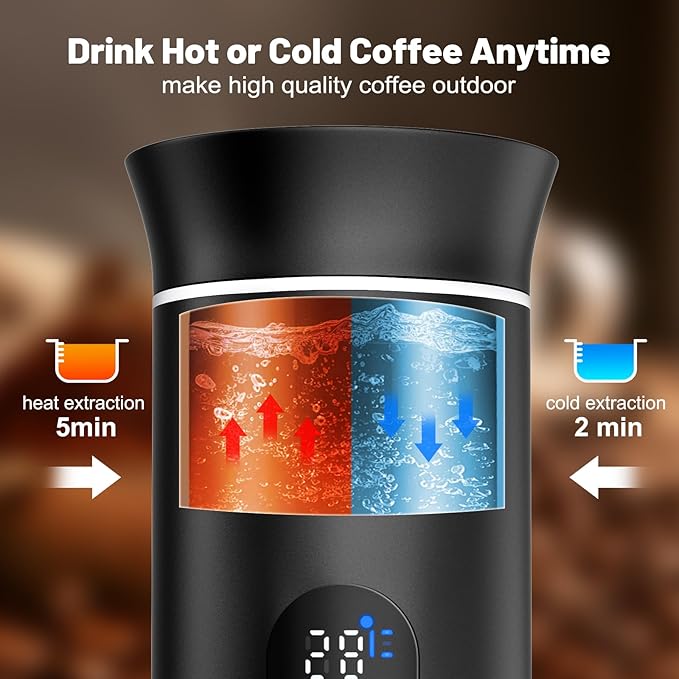 Portable Battery Espresso Coffee Maker for Travel, 20 bar Smart Display Mini Car Espresso Machines, 3-in-1 Self-Heating Electric Espresso Maker, USB-C Ground Coffee & Capsule Pod(Ns&DG) RV, Hiking