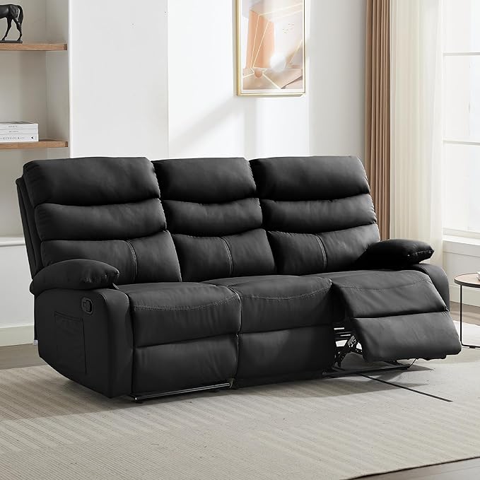 3 Seater Recliner Sofa Set, Anti-Scratch Reclining Loveseat Sofa & Couch for Living Room, RV, Home Theater Apartment(Black, 3 Seater Sofa)
