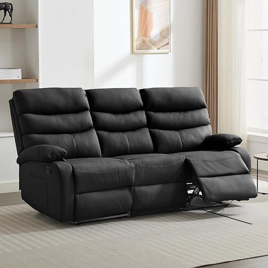 3 Seater Recliner Sofa Set, Anti-Scratch Reclining Loveseat Sofa & Couch for Living Room, RV, Home Theater Apartment(Black, 3 Seater Sofa)