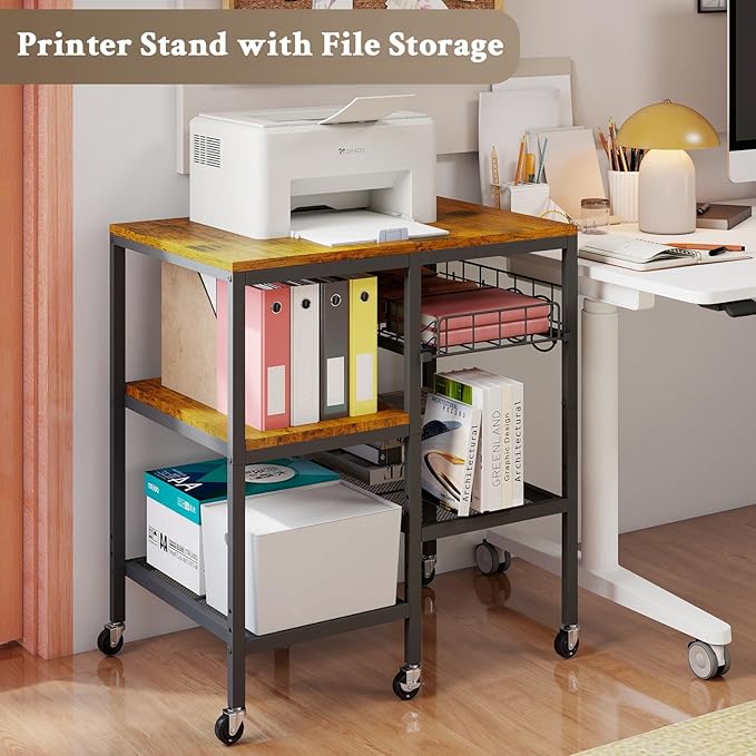 Hadulcet 4-Tier Adjustable Microwave Stand with Storage on Wheels - Rolling Kitchen Cart & Mobile Coffee Bar, Baker's Rack for Kitchen Island, Office, Living Room