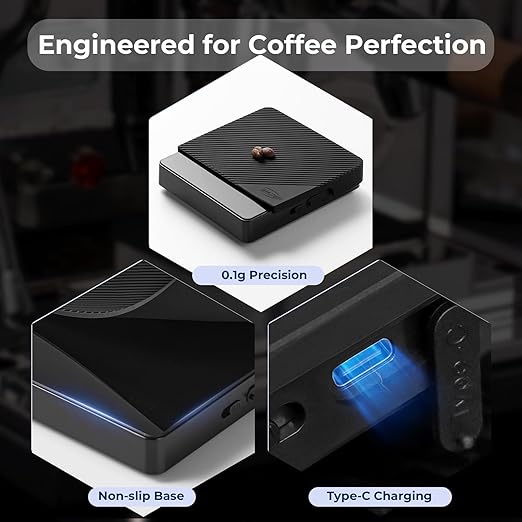 IKAPE Espresso Coffee Scale with Timer, 2kg/0.1g High Precision Digital Scale with Silicone Mat, 4 Modes in One, LED Display, Auto-Tare, for Kitchen, Cooking, Espresso, Pour Over Coffee