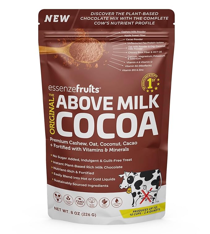 Essenzefruits Cocoa Powder, Non-Dairy Coffee Creamer Mocha, Shelf-Stable Superfood Non-Dairy Powder Creamer, Gluten Free, Non-GMO, Vegan, 8 oz. Bag, Pack of 1