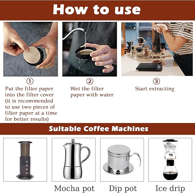 600Pcs Replacement Paper Filters, 2.5" Round Coffee Filters Compatible with Aeropress Coffee Maker and Moka Pot, Unbleached Disposable Coffee Filters