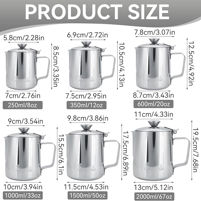 Milk Frothing Pitcher, Stainless Steel Pitcher with Lid Milk Frother Cup Milk Jug Coffee Creamer Container Creamer Dispenser Milk Steamer Cup Milk Cup with Lid for Latte Coffee Art(1500ML)