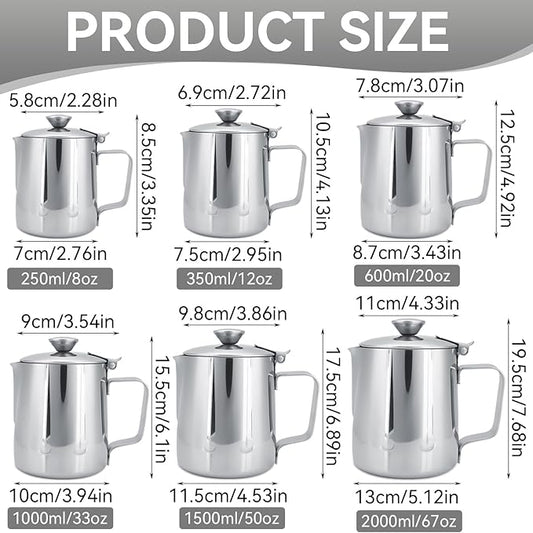 Milk Frothing Pitcher, Stainless Steel Pitcher with Lid Milk Frother Cup Milk Jug Coffee Creamer Container Creamer Dispenser Milk Steamer Cup Milk Cup with Lid for Latte Coffee Art(1500ML)