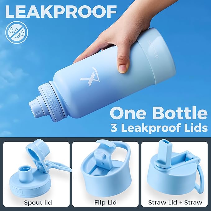 Lexlion Tea Infuser Water Bottle 32 Oz – Triple Wall Insulated Stainless Steel, Loose Leaf & Fruit Strainer, 3 Leakproof Lids, BPA-Free Silicone Sleeve, Reusable Thermal Mug