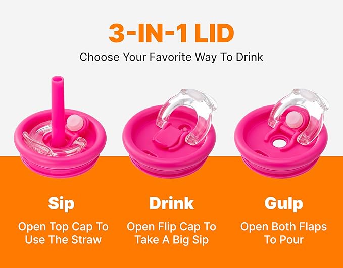 VINUR 17 oz Kids Tumbler with Handle and Straw Lid | 18/8 Stainless Steel Insulated Tumbler Travel Water Mug | Leak Resistant| Cup Holder Friendly, Sky Blue