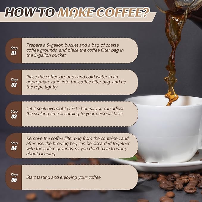 Cinnvoice 50 Pcs 20" x 20" Commercial Home Cold Brew Coffee Filter Bags with Drawstring, Disposable for Commercial Home Cold Brew Coffee Makers