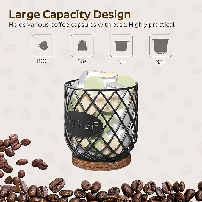 Coffee Pod Holder Organizer, Holder for K Cup, Large Capacity Coffee Pod Basket, Versatile Coffee Capsule Storage Organizer, for Kitchen Countertop, Rustic Brown KH09BR