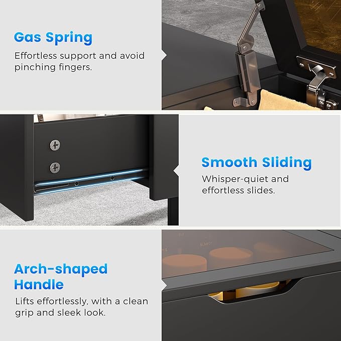 LED Coffee Table, 44" 3-Drawers Modern Coffee Table with Storage and Charging Station, for Living Room, Black