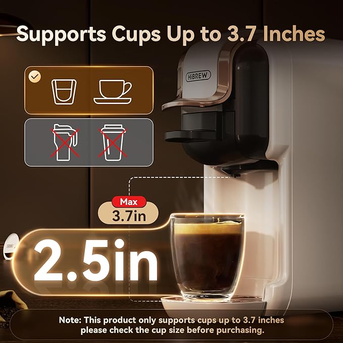 HIBREW H2B 5-in-1 Pod Coffee Maker - Compatible With 4 Coffee Capsule as Well as Espresso Powder, Makes Iced Coffee, Espresso, Cappuccino, Long Black. Hotel Kitchen Coffee Machine