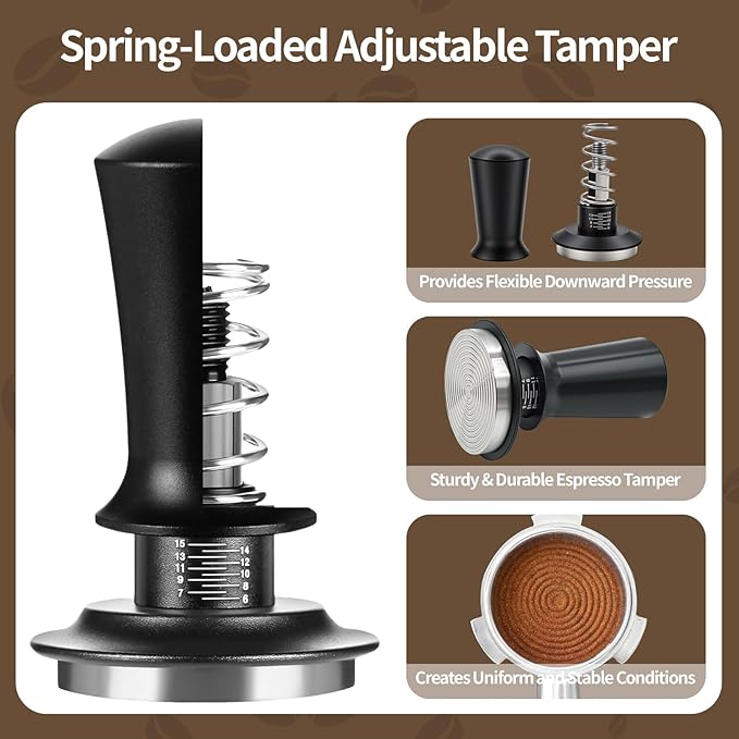 51mm Espresso Accessories Kit (9 PCS) - Tamper, Coffee Distributor, WDT Tool, Puck Screen, Dosing Funnel & Latte Art Set with 16 Stencils for Home Baristas