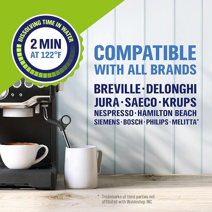 WoldoClean Coffee Machine Cleaner and Descaling Tablets - for 40 uses compatible with Keurig, Nespresso, Ninja, Delonghi, Miele & Coffee Maker Pot