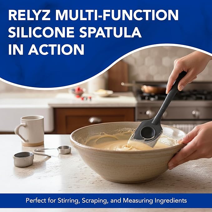 Silicone Spatula with Built-In ½ Tbsp Measuring Scoop, Heat-Resistant & Non-Stick Kitchen Spatula, BPA-Free Baking Utensils, One-Piece Flexible Design, Ergonomic Grip, Dishwasher Safe Cooking Tool