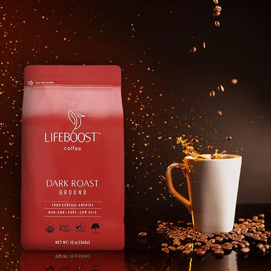Lifeboost Coffee 3 Pack Dark Roast Ground Coffee - Low Acid Single Origin USDA Organic Coffee - Non-GMO Ground Coffee Beans Dark Roast Third Party Tested For Mycotoxins & Pesticides - 12 Ounces