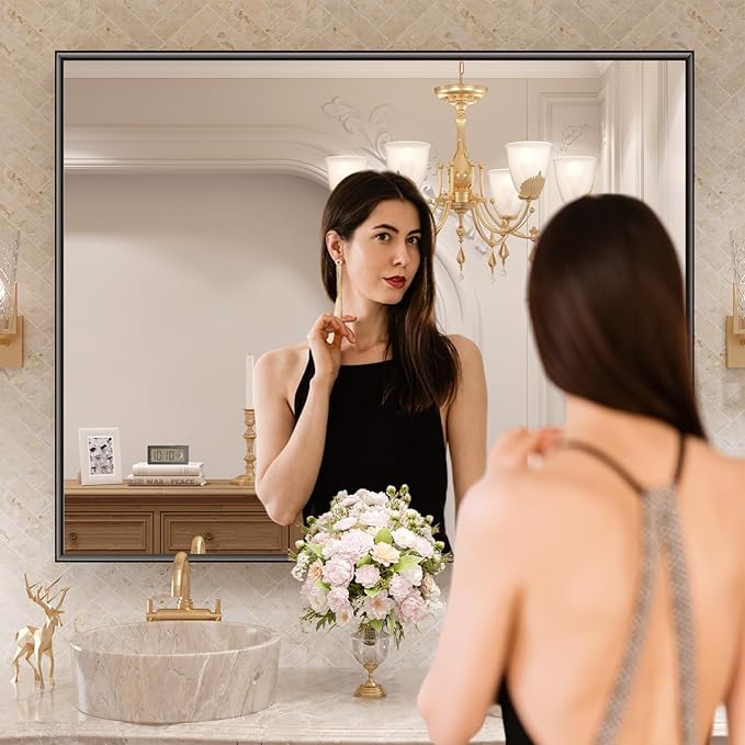 LOAAO Black Bathroom Mirror 40"X24" for Wall, Rectangle Bathroom Vanity Mirror, Tempered Glass, Hangs Vertically or Horizontally, Easy to Install, Modern Design