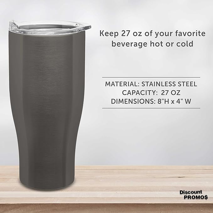 DISCOUNT PROMOS Stainless Steel Grip Travel Mugs 27 oz. Set of 10, Bulk Pack - Perfect for Coffee, Soda, Other Hot & Cold Beverages - Smoke