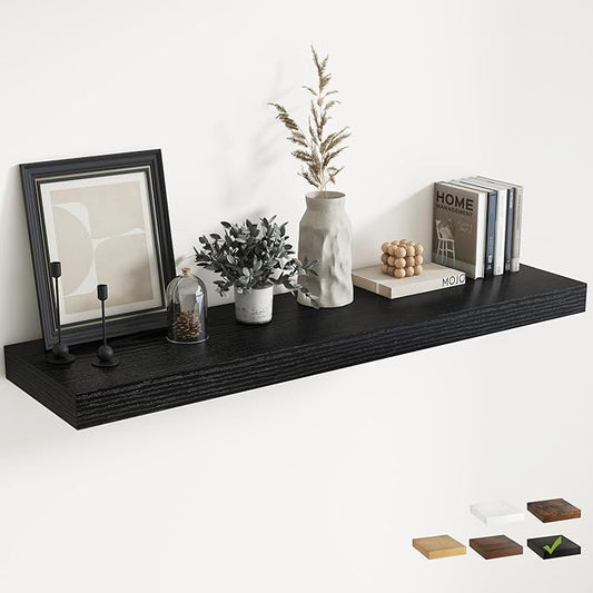 Marsmiles 12" Deep Floating Shelves for Wall with Invisible Brackets, Wall Mounted Engineered Wood Shelves with Wood Grain for Living Room, Bedroom, Kitchen Decor and Storage, 55" L Set of 1, Black