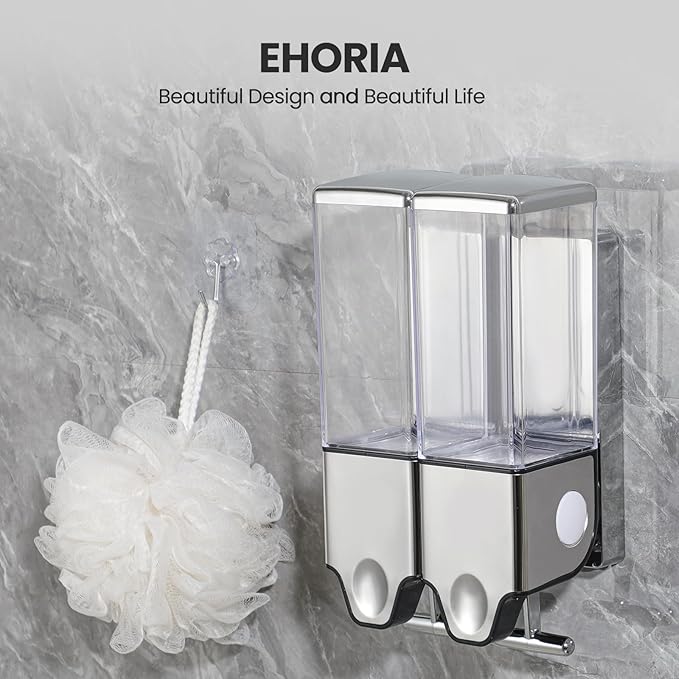 2-in-1 Quadrate Dispensers for The Shower,Shower soap Dispenser,Conditioner Dispenser, Shampoo Dispenser,No Drilled Wall Mounted Distributor,Hotel,Bathroom,Home