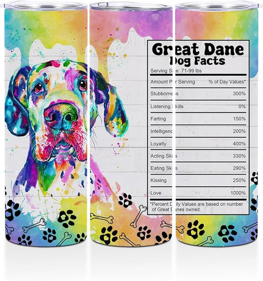 Great Dane Gifts for Women, 20 Oz Straight Skinny Tumblers, Stainless Steel Tumbler, Double Wall Vacuum Travel Mug, Dog Stuff Animal Coffee Cup, Insulated Coffee Mug Thermal Cup for Office, Outdoor
