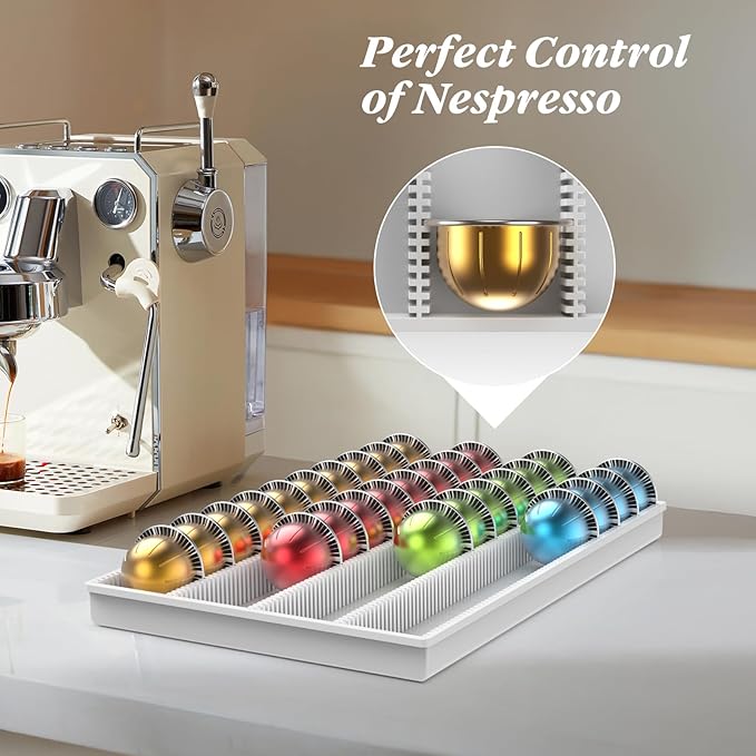 Coffee Pod Storage Holder Drawer Insert for Counter Compatible Nespresso Vertuo Vertuoline Capsules for Home, Office, Coffee Station（white)
