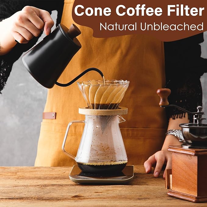 600 Count Coffee Filters #2 Unbleached Coffee Filters 2 Cone Paper Fits for Drip and Compatible with Pour Over Coffee Maker (2-6 Cup)