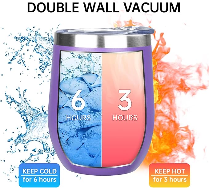 MEZMUT 12 Oz Insulated Wine Tumbler with Lid Double Wall Vacuum Stainless Steel Wine Glass Coffee Mug Insulated Tumbler Cup for Champaign, Cocktail, Beer (Purple, 4 Pack)