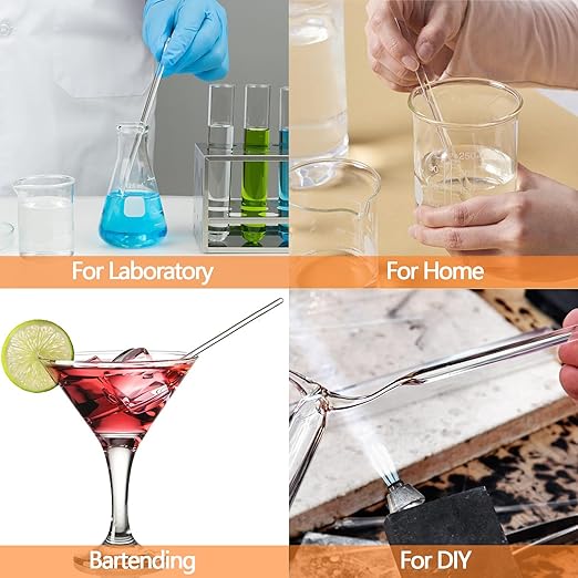 6PCS Glass Stir Sticks Lab Glass Stirring Rod 8"X2 10"X2 with Both Ends Round and 3PCS Glass Graduated Droppers 4"X2 for Science Lab Kitchen Science Education (9)