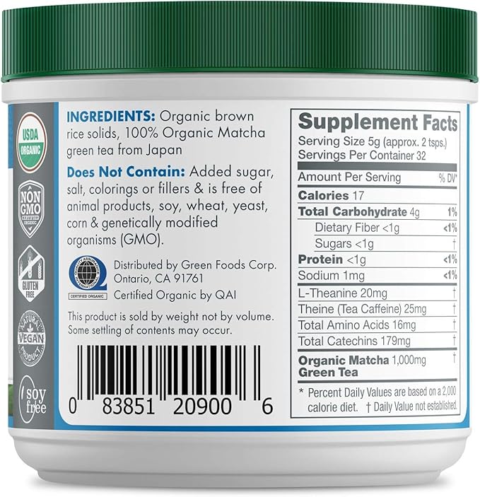 Green Foods Organic Ceremonial Grade Matcha Green Tea from Japan 5.5oz