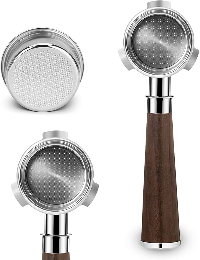 54mm Bottomless Portafilter for BES870/878/880, Barista Express/Pro/Touch | Solid 304 Stainless Steel & Ergonomic Ebony Handle | Includes 18g Basket