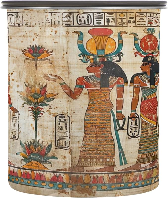 YETTASBIN Egyptian Murals Airtight Food Storage Containers 500ml/19oz, Stainless Steel Coffee Canisters with Vacuum-Lock Lid for Kitchen Organization, Coffee Bean, Tea, Sugar, Flour