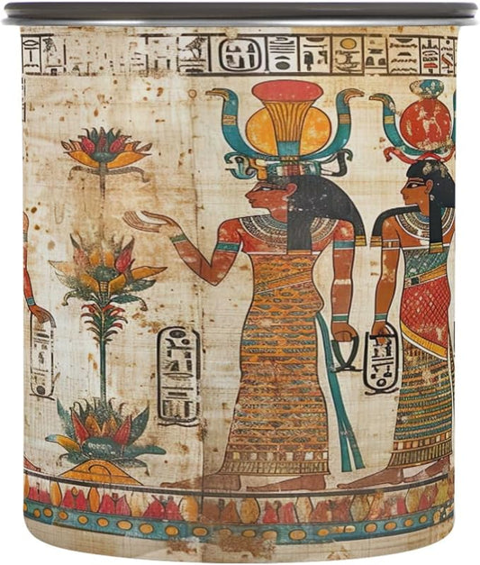 YETTASBIN Egyptian Murals Airtight Food Storage Containers 500ml/19oz, Stainless Steel Coffee Canisters with Vacuum-Lock Lid for Kitchen Organization, Coffee Bean, Tea, Sugar, Flour