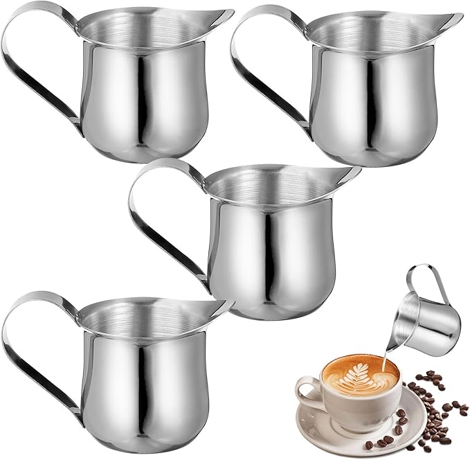 Stainless Steel Espresso Pitcher 50Ml Small Milk Frothing Cup with Scale Design Metal Cream Frothing Jug for Coffee Latte Art 4Pcs Set Household Use
