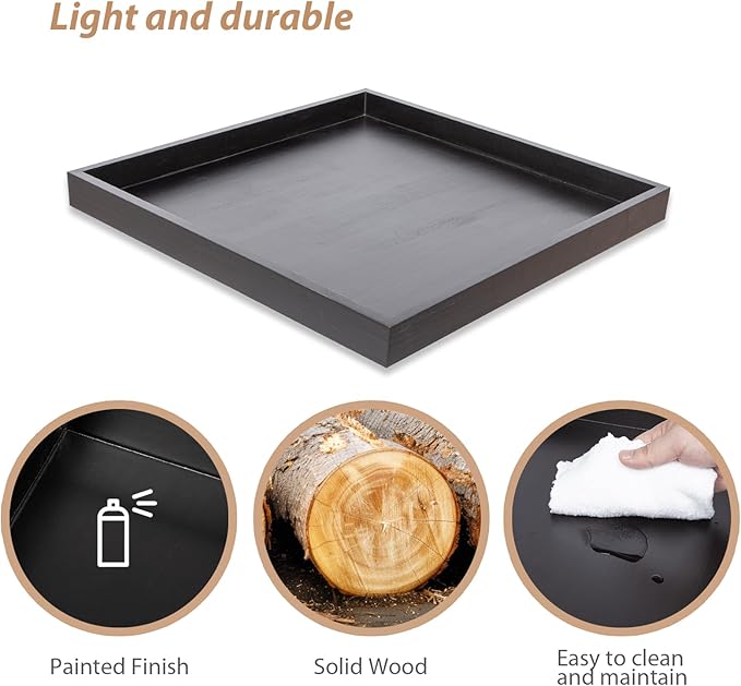 Ottoman Tray for Coffee Table Living Room Wood Serving Tray Large Wooden Square 24 Inches Black