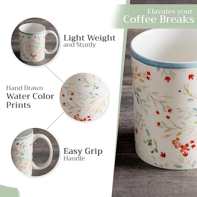 Maison d' Hermine Coffee Mug with Handles Fine Bone China Mugs Pack of Two Tea Cups for Hot Beverages Cappuccino Latte Home Restaurant Office Perfect for Gift (Colmar, 12 Ounce)