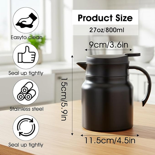 SHENLIU 2 Pcs 27Oz Thermal Coffee Carafes For Keeping Hot/Cold, Stainless Steel Coffee Carafe, Dustproof Insulated Water Carafe Tea Creamer Container for Party Home Milk Hot Chocolates, Black